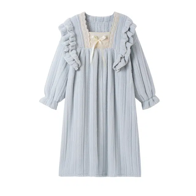 欧诗帛 可外穿舒适简约加厚长袖睡裙 女款 图片色