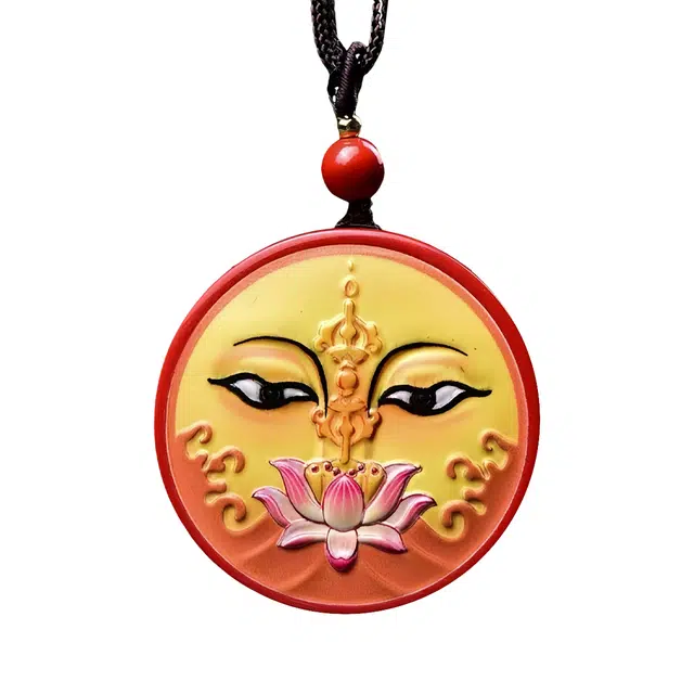 石在行 高含量复古红砂平安转运纳福国潮新中式五福临门彩绘佛眼吊牌 朱砂 吊坠 男女同款情侣款