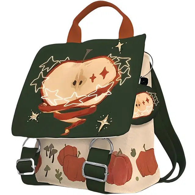 奥松 可爱上班通勤小众设计感小型背包 绒面科技布 双肩包 小号 女款 墨夜苹果