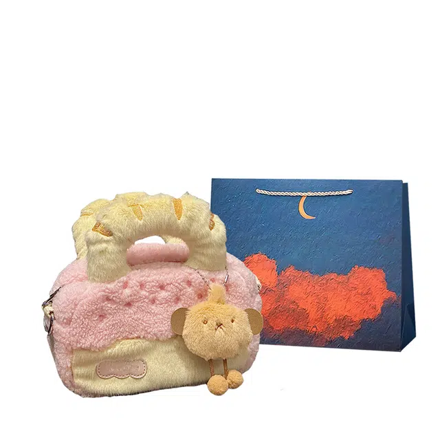 爱尔绅特 可爱冰淇淋色系少女甜妹百搭 毛呢 手提包 女款 粉色