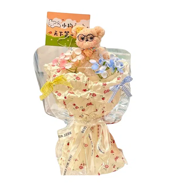 雅阁 成品扭扭棒小狗花束布偶 治愈 玩偶周边