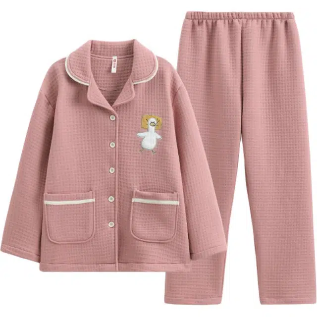 芬腾 空气夹层针织保暖甜美大码家居服睡衣套装 女款