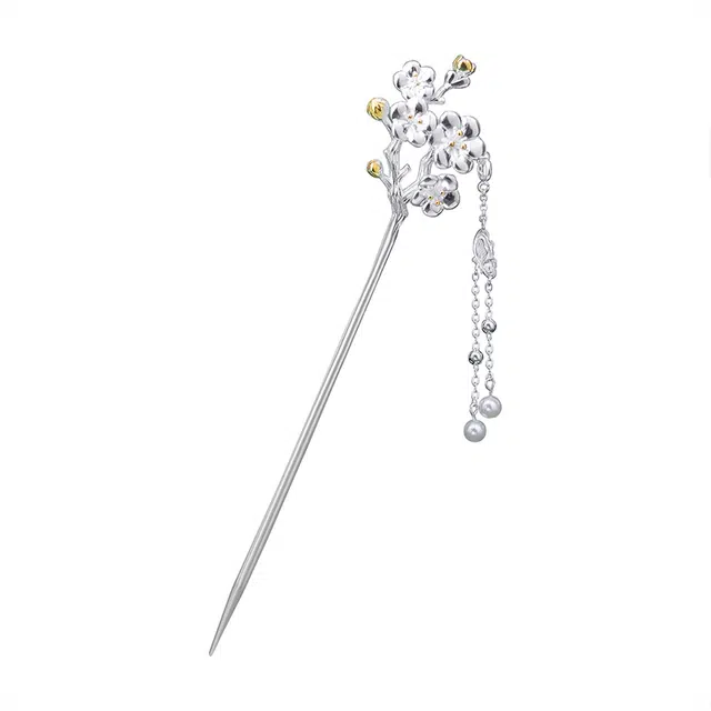 妖娆猫 古风腊梅 新中式复古流苏步摇汉服古装盘发发钗头饰中国风簪子 铜镀银 发簪 女款