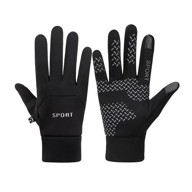 南极人 户外保暖触屏防滑防泼水加绒开车骑行登山防风防寒全指 加厚 手套 男款