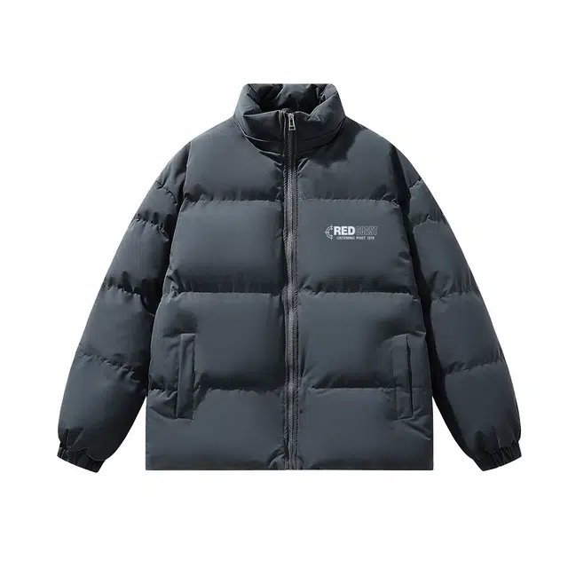 三体 美式复古登山服简约基础款字母印花宽松休闲保暖加厚立领开衫柔软舒适百搭多巴胺面包服棉服 男女同款