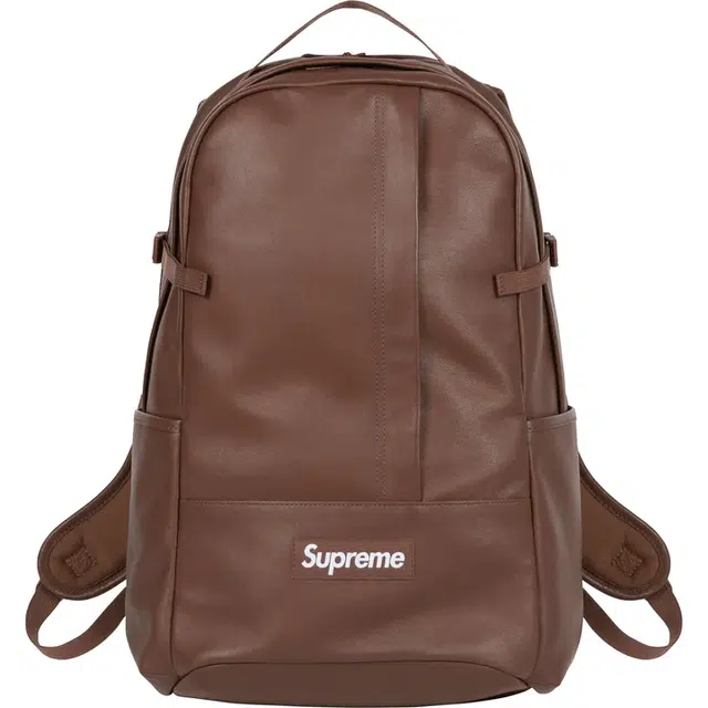 Supreme Letter Logo Leather Backpack Brown