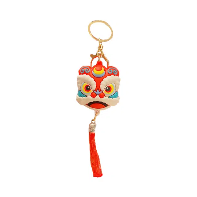 祎步康 精致国潮醒狮 潮流时尚中国风汽车链 塑料 合金 挂件 男女同款情侣款