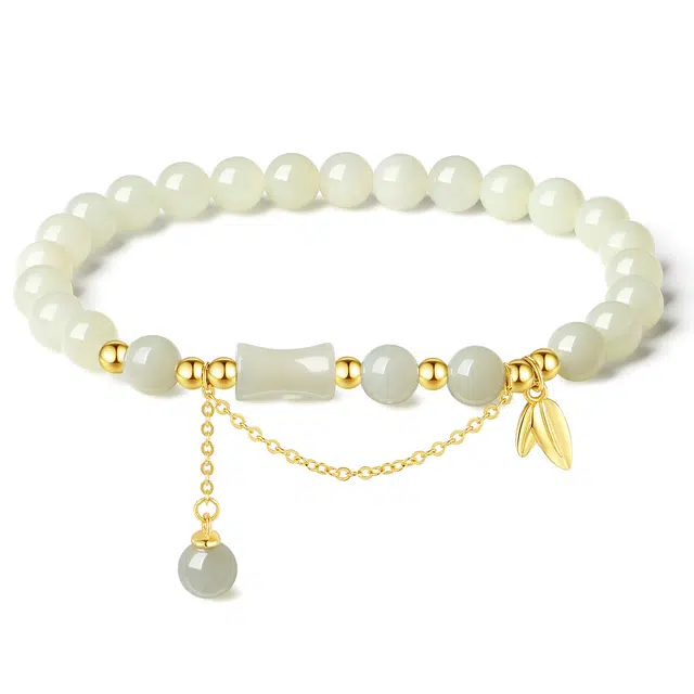 老凤祥 竹节 流苏转运珠 节节高升烟雨竹节 气质优雅文艺清新#好运 和田玉手串 白玉/青白玉 女款