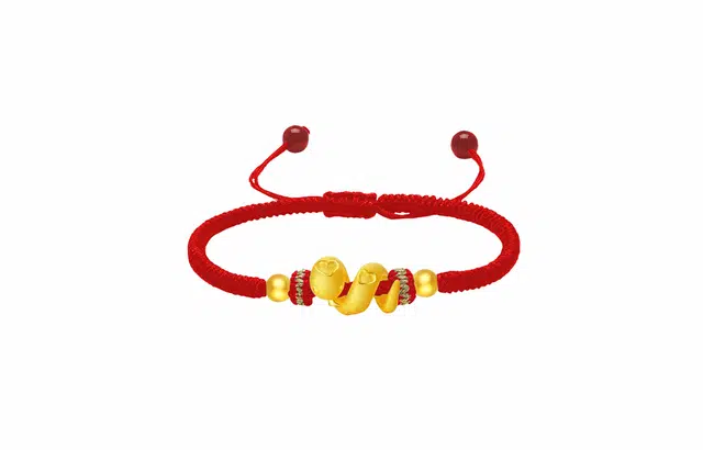 牧言 财运亨通 复古新中式简约小众设计高级 立体磨砂十二生肖心形灵蛇圆珠编织绳手饰 好运 合金 爱心卷卷蛇手链 男女同款情侣款