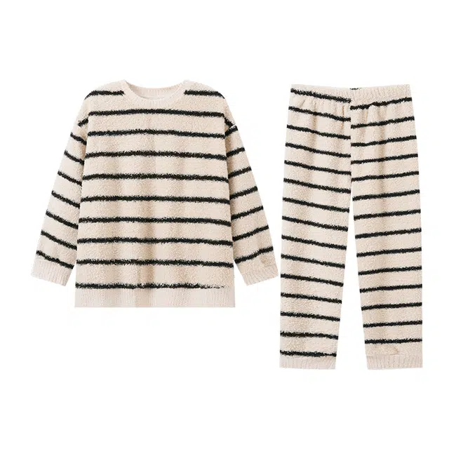 欧诗帛 家居服半边绒加厚休闲长袖长裤睡衣套装 女款 图片色