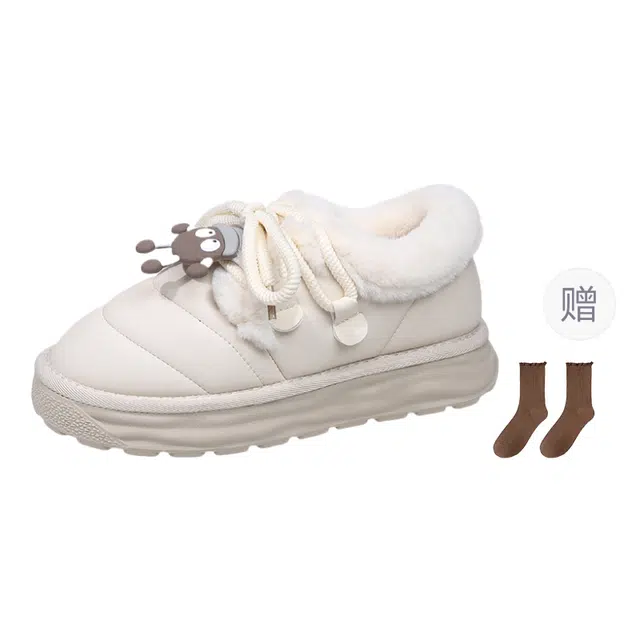 小鹿米利 耐磨防滑保暖 可爱卡通加绒加厚休闲 及踝 雪地靴 女款