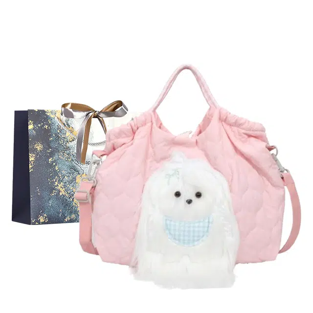 伊曼家 可爱毛茸茸西高地小狗大容量学生上课斜挎通勤包 布 单肩包 女款 粉色/黄色/蓝色