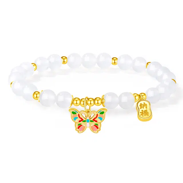 老凤祥 月光幻蝶 新中式小众复古珐琅蝴蝶串珠 招财进宝#好运 玉髓 手串 女款