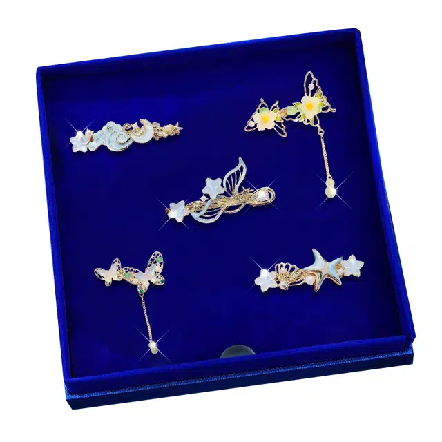 妖娆猫 精致古风花朵蝴蝶流苏刘海夹 新中式发饰侧边发卡气质简约鸭嘴夹头饰 合金 发夹 女款