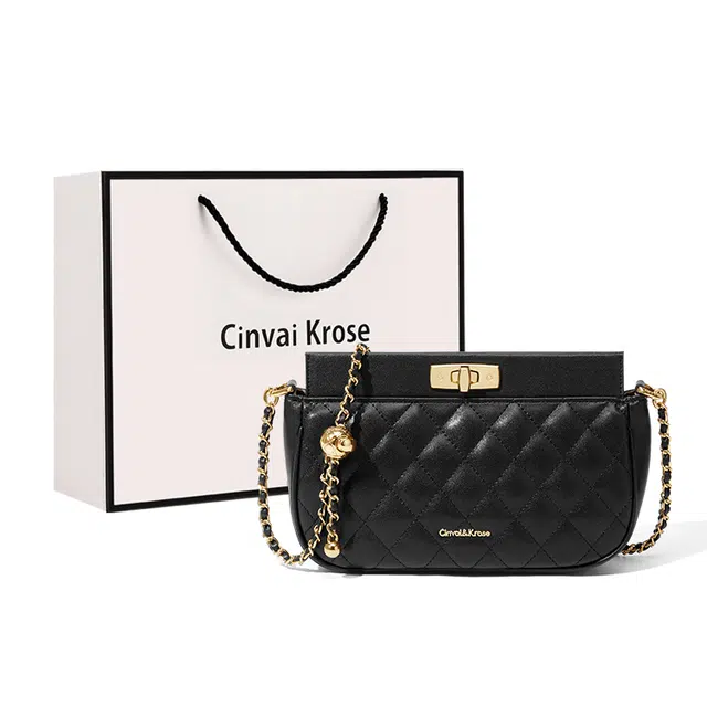 辛瓦伊·克洛斯 经典小香风菱格链条秋冬通勤百搭时尚高级感小众潮流 合成革 单肩斜挎包 女款 黑色/米白色