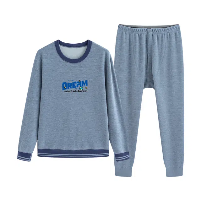 贴身领域 青少年内衣加绒加厚初高中学生防寒内衣秋衣秋裤冬季保暖套装 男款