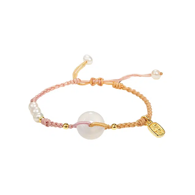 阡陌 方牌平安扣手绳 新中式国潮复古风编织手绳 精致简约时尚 琉璃 玉石手链 男女同款情侣款