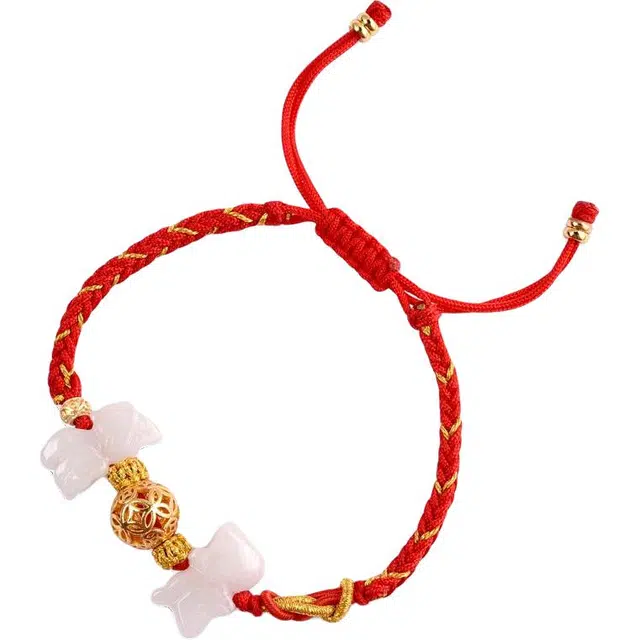 周纪福 好运属猴太岁红绳 三合生肖鼠形龙形饰物佩戴吉祥物 糯冰 翡翠手链 女款