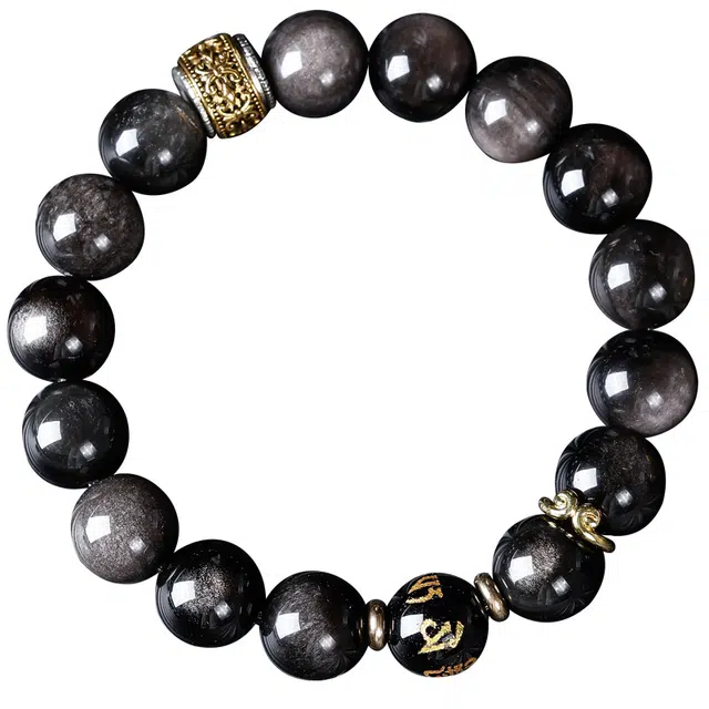 京华录 现代简约炫酷风招财六字箴言小众高级感 手持盘玩串珠典雅霸气 事业有成升职加薪#好运 黑曜石 手串 男女同款情侣款