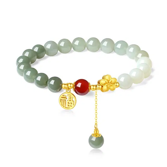 阡陌 新中式森系桃花串珠 气质优雅文艺 清新淑女古典汉服旗袍 女友闺蜜节日礼  礼盒装 玉髓 手串 女款