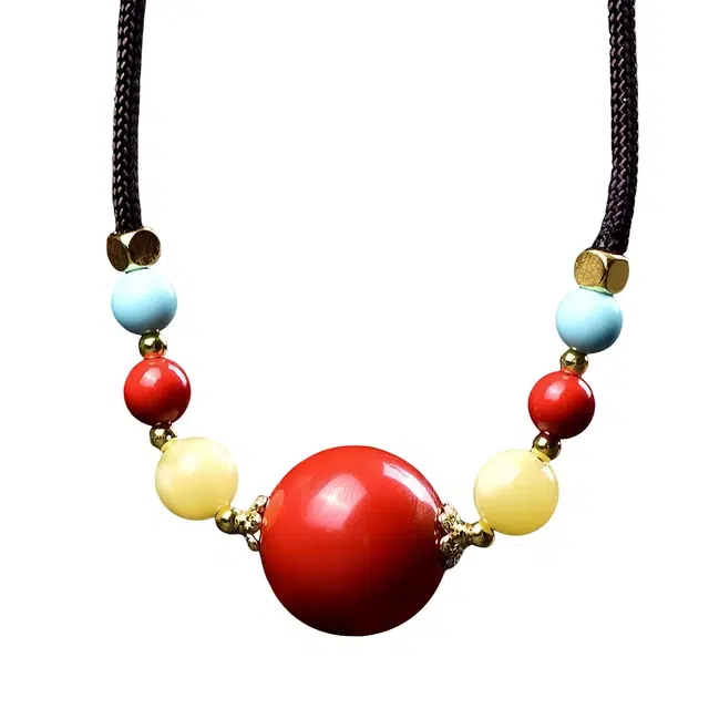 石在行 高含量复古红砂平安转运纳福国潮新中式五福临门圆珠锁骨链 朱砂 项链 男女同款情侣款