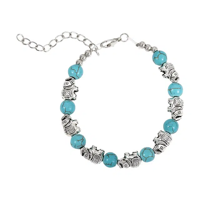 前方大荒野 蓝珠大象 造型复古潮流简约精致时尚小众设计创意穿搭潮酷个性气质 合金 手链 男女同款情侣款