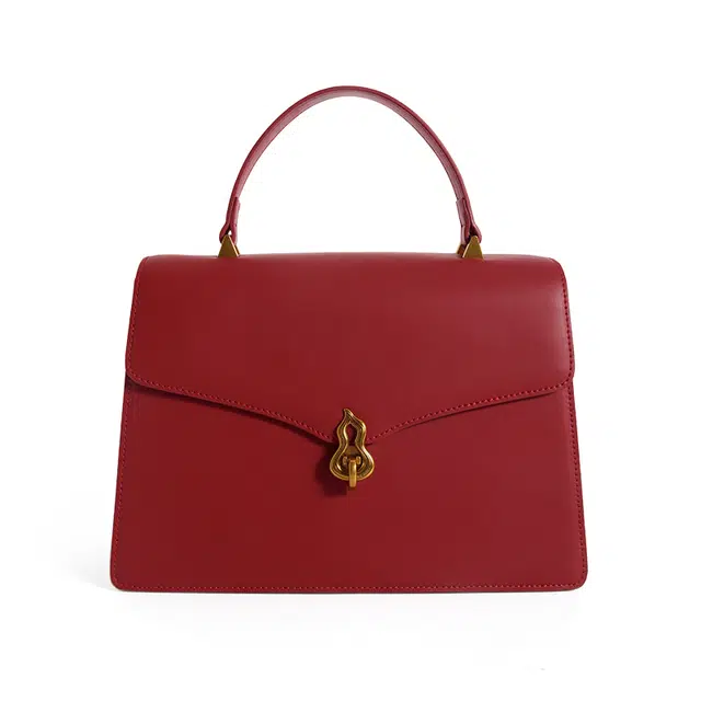 西木汀 乱世佳人 小众设计 牛皮合成革 单肩包斜挎包新娘婚包手提包 中号 女款 高级红