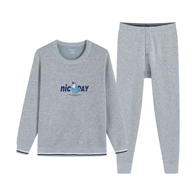 贴身领域 青少年内衣加绒加厚内搭棉毛衫打底秋衣秋裤冬季保暖套装 男款