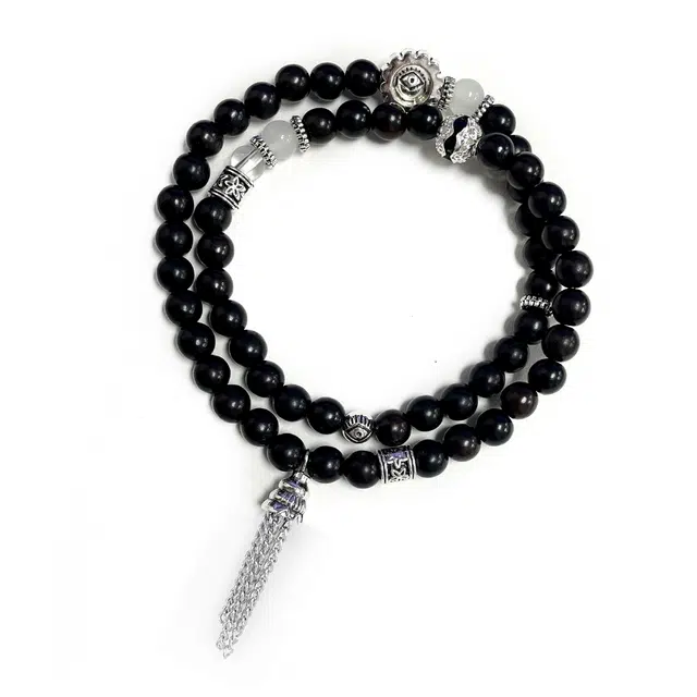 京华录 有钱花 新中式轻奢国潮复古双圈叠戴串珠 流苏简约精致小众高级感炫酷个性时尚 八方来财财源滚滚#好运 黑檀 手串 男女同款情侣款