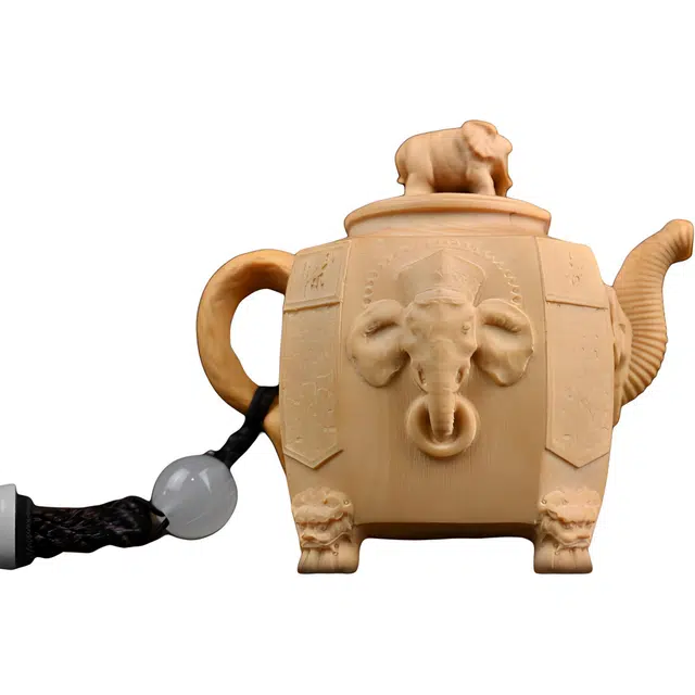 天纵 实木精雕创意纳福平安把把壶手把件  吉祥八方招财象文玩中式手工艺品首选 黄杨木 摆件 男女同款情侣款