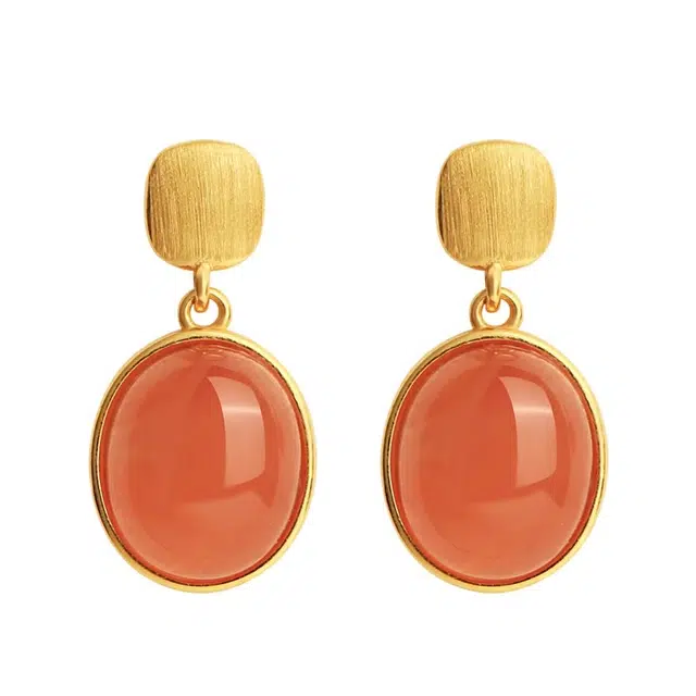 小银匠 蛋面椭圆形宫廷新中式民族风复古气质国潮古风穿搭 玛瑙 耳环 女款