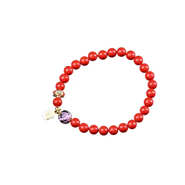 石在行 招财转运 平安纳财纳福 国潮复古佛珠文玩盘玩 朱砂 手串 女款