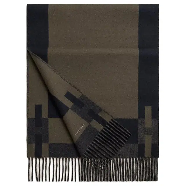 Hermes Embroidered Logo Cashmere Scarf Green