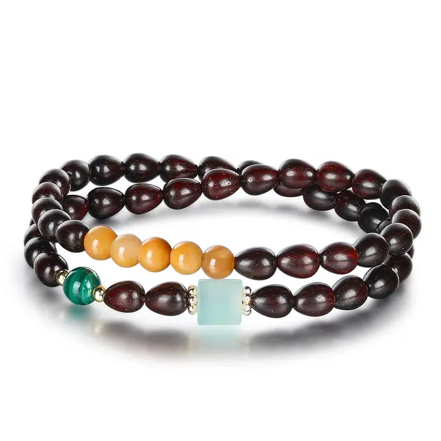 翠雅金楼 文玩新中式多宝水滴珠 民族风 高级感木作转运文艺#好运 紫檀属 双圈手串 男女同款情侣款