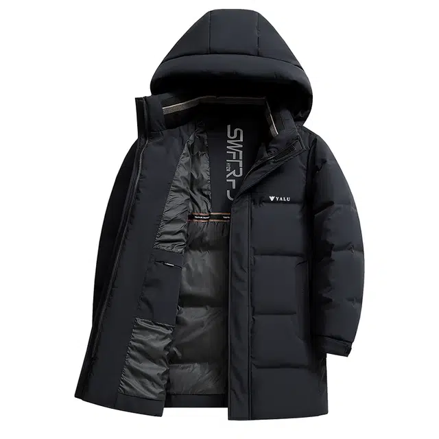 雅鹿 中长款简约纯色连帽百搭防风保暖通勤羽绒服 男女同款