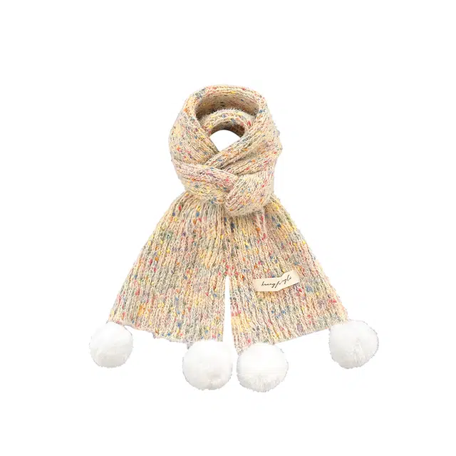 木林森 彩虹糖豆豆毛球针织秋冬季学生保暖百搭 绒线围巾 男女同款情侣款