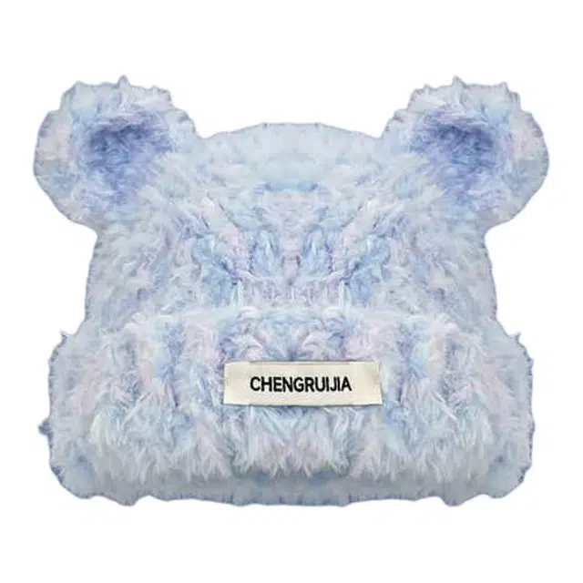 木林森 可爱日系彩色多巴胺小熊耳朵加厚保暖套头大头围休闲简约 毛线 绒线帽 男女同款情侣款