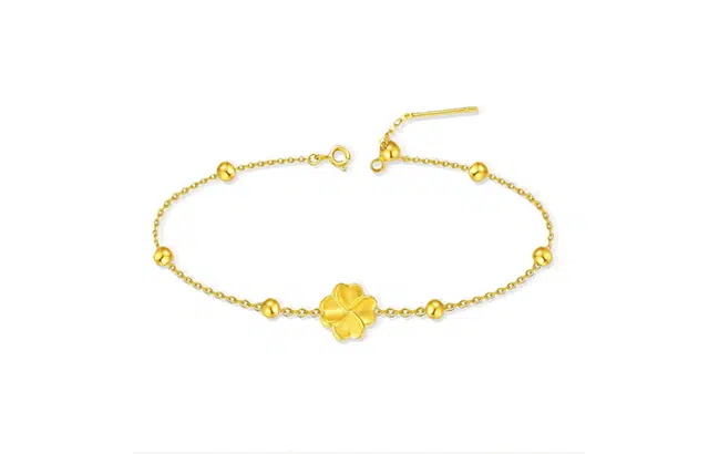 尚银福 幸运四叶草 冷淡风森系幸运草转运珠精致轻奢简约小众设计高级感时尚百搭手饰 好运 合金 手链 女款