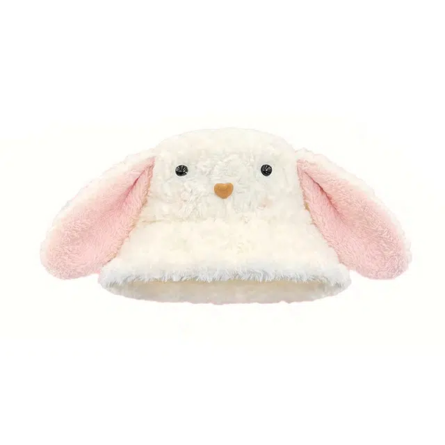 浪莎 小兔耳朵羊羔毛渔夫帽女生秋冬季通勤百搭可爱保暖毛茸茸盆帽学生渔夫帽 涤纶 渔夫帽 女款