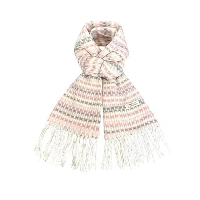 木林森 日系小清新浅粉色 小格子仿羊绒流苏围脖 冬季保暖百搭亲肤 绒线围巾 男女同款情侣款