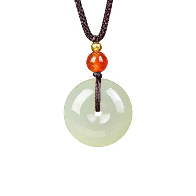 舒杰 中式经典百搭平安扣情侣吊坠 和田玉 白玉/青白玉 男女同款情侣款