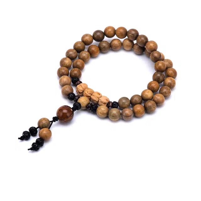 聆听花开 新中式新国风多圈串珠手持念珠佛珠复古风文玩转运珠小众高级感学生叠戴#好运 檀木 木作手串 男女同款情侣款