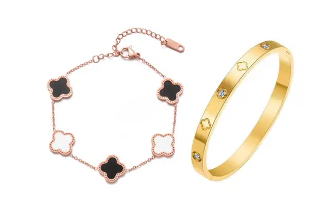 尚银福 四叶草系列 精致轻奢高级感森系甜美小清新甜蜜恋爱告白少女氛围感优雅温柔气质幸运 好运 合金 手链 女款