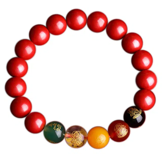 豆蔻时光 高含量新中式国朝复古五路财神 朱砂 手串 男女同款情侣款