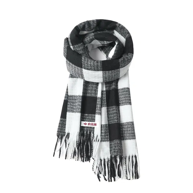 俞兆林 流苏围脖百搭保暖加厚格子  绒线围巾  男女同款情侣款
