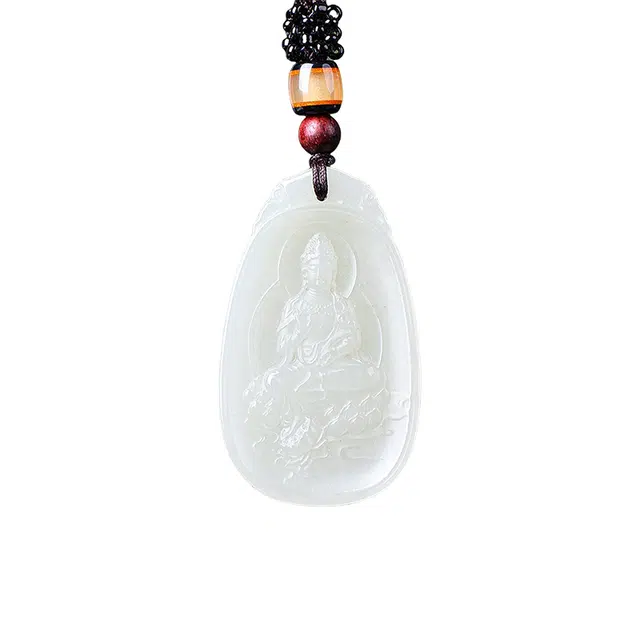 舒杰 中式古风坐莲观音 和田玉 白玉/青白玉 男女同款情侣款