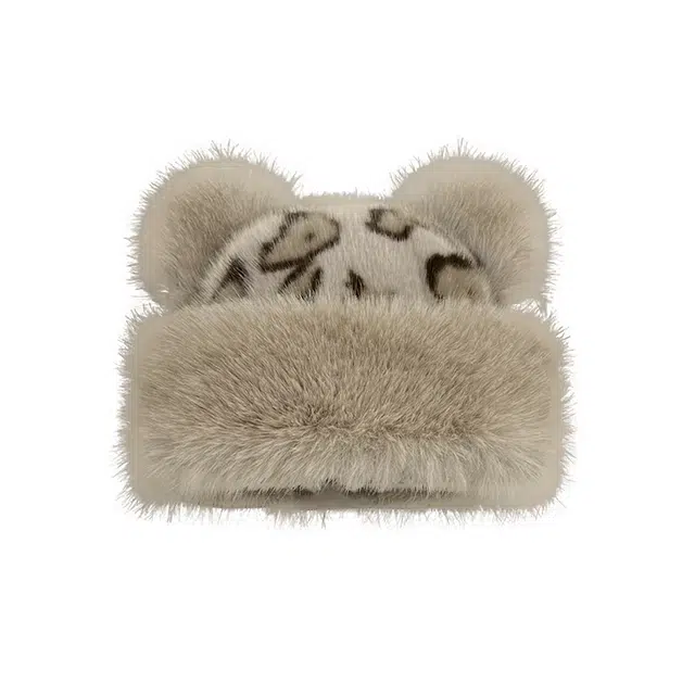 浪莎 超酷辣妹复古豹纹毛绒小熊耳朵蒙古帽子女生冬季毛茸茸保暖仿皮草护耳盆帽 涤纶 绒线帽 女款