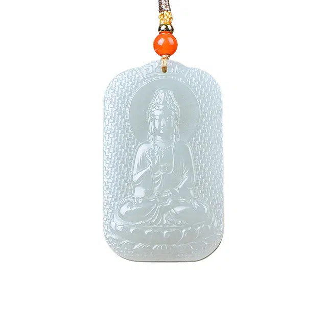 舒杰 国风坐莲观音项链男生 和田玉 白玉/青白玉 男款