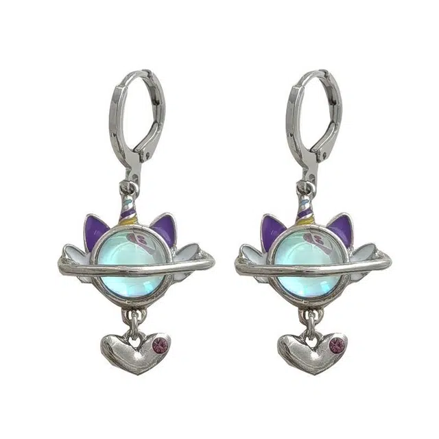 前方大荒野 猫耳爱心潮流个性时尚简约小众设计创意休闲百搭甜美可爱精致气质小清新 锆石 耳环 女款