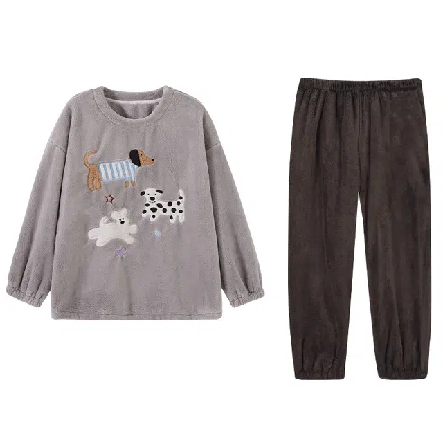 欧诗帛 加绒舒适亲肤长袖长裤学生宿舍睡衣套装 女款 图片色